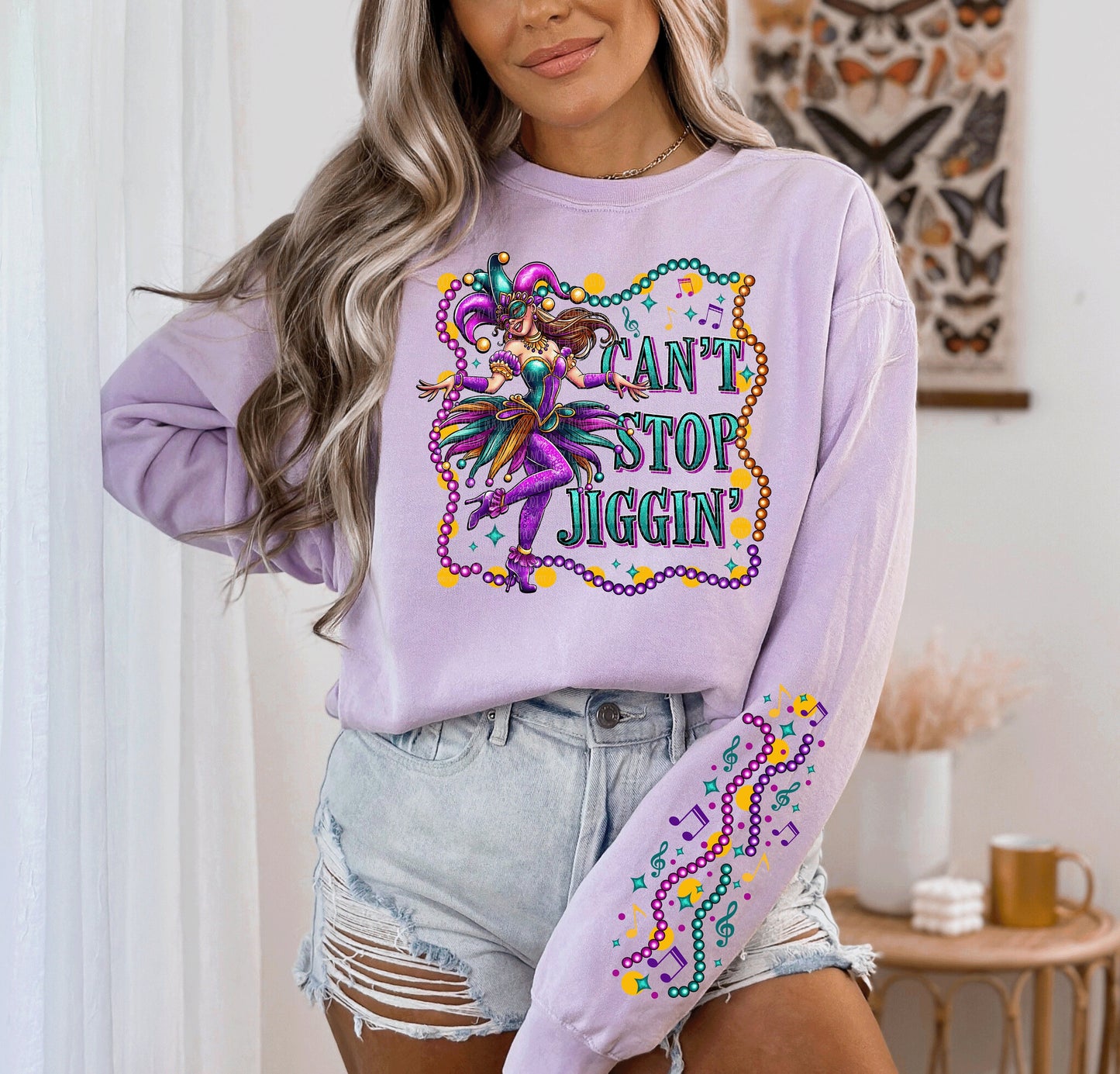 Can't Stop Jiggin Mardi Gras Tee, Mardi Gras sweatshirt for women